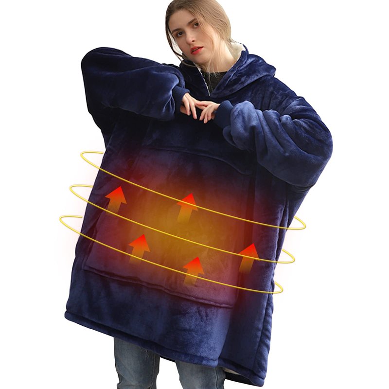 WOOLALA USB Heated Wearable Blanket, Oversied Lazy Hoodie with Large Heating Area on Back Cozy Sherpa Sweatshirt Therapy Heat Blacket with Hood…