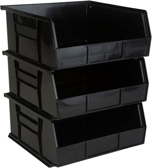 Hudson Exchange Plastic Stackable Storage Bins - 11" x 11" x 5" | 3-Pack, Black Containers