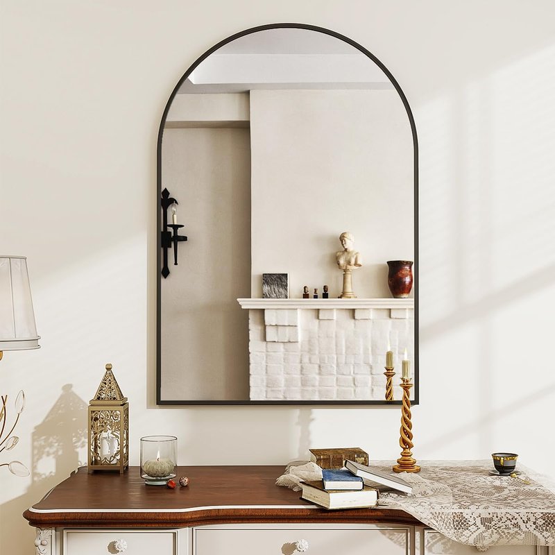 VETROVUE 24"x 36" Arched Bathroom Wall Mirror with Black Metal Frame, Modern Arch-Top Wall Mirror for Vanity, Entryway or Bedroom, HD Reflection, Shatterproof Glass