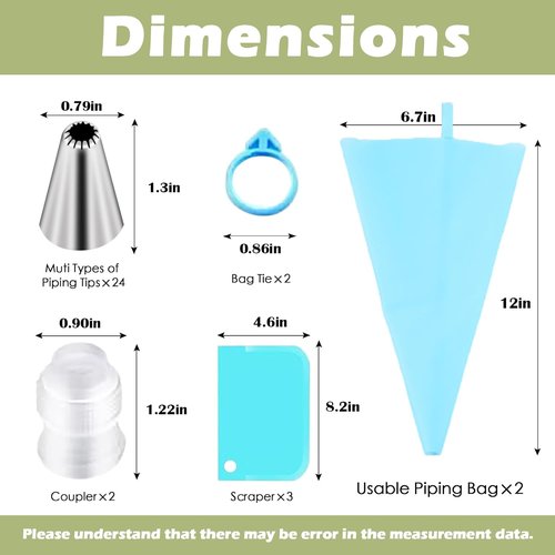 FANTEXY Cake Decorating Set - 33 Reusable Piping Bags & Tips with 24 Icing Tips, 2 Couplers & Scrapers