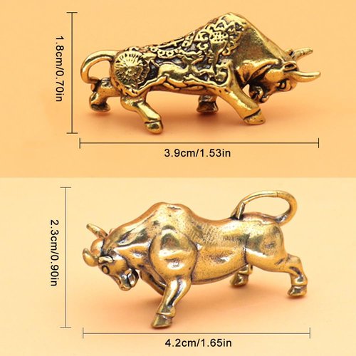 Bronze Zodiac Ox Statue - Creative Floral Design Brass Figurine | 2-Piece Decorative Cow Ornament