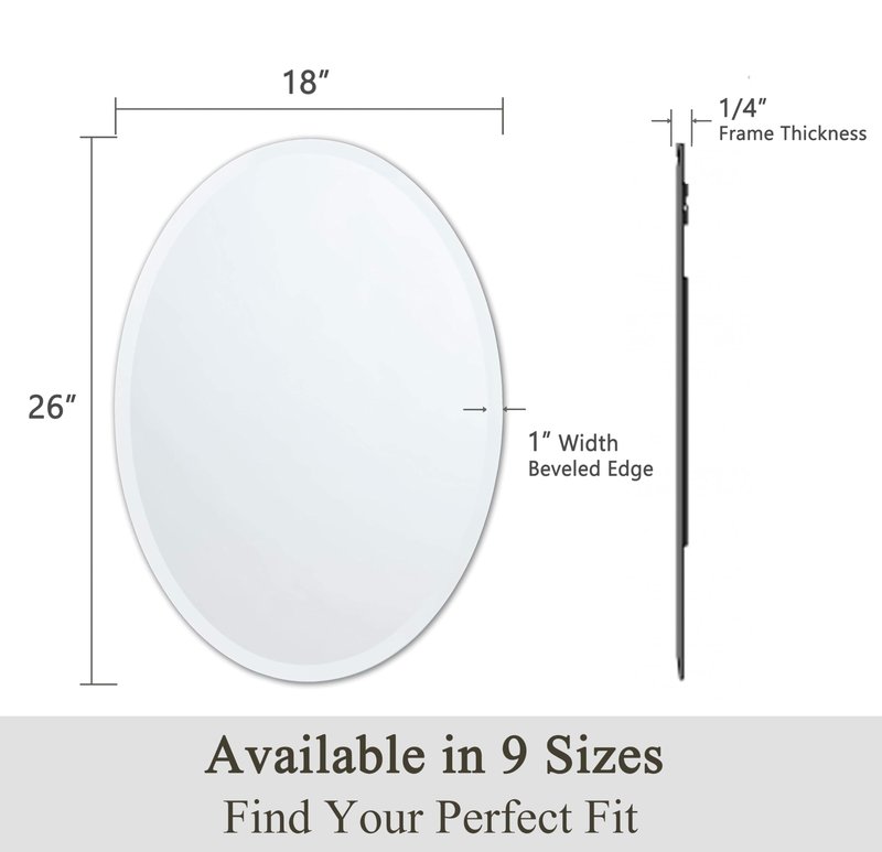 VocalStar Frameless Oval Mirror, 18" x 26" Bathroom Wall Mirror with Beveled Edge, Modern Decorative Vanity Mirrored for Living Room, Entryway, Bedroom | 1/4-Inch Shatterproof Glass