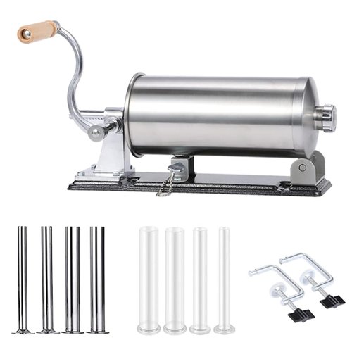 MZTOGR Sausage Stuffer, 2.5LBS Stainless Steel Horizontal Sausage Maker, Homemade Manual Meat Filling Kitchen Machine with 8 Stuffing Tubes
