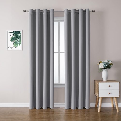 ChrisDowa Blackout Curtains - 108-Inch Long Thermal Insulated Grommet Panels | Light Grey, 2-Panel Set for Living Room or Bedroom