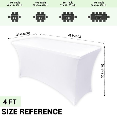 Obstal 4Ft Stretch Spandex Table Cover for Standard Folding Tables - 2 Pack Universal Rectangular Fitted Tablecloth for Party, Banquet, Events, Trade Show (White, 48L x 24W x 30H Inches)