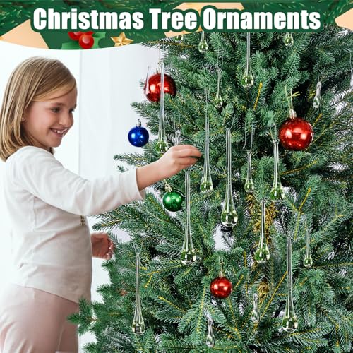 Clear Glass Raindrop Christmas Ornaments Set - 30 Pieces, 5 Sizes, Holiday Decor