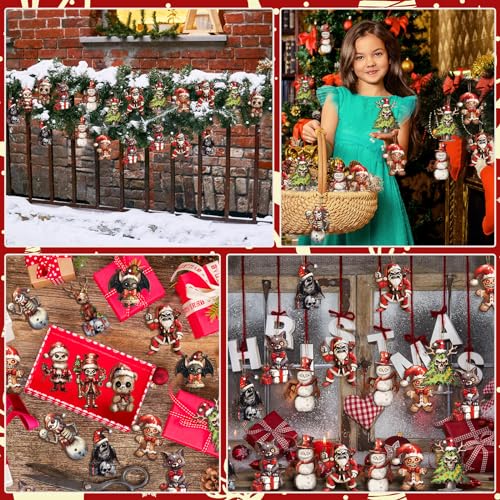 Soaoo 36 Pcs Christmas Horror Ornaments – Assorted Gingerbread Man, Snowman & More (12 Styles)