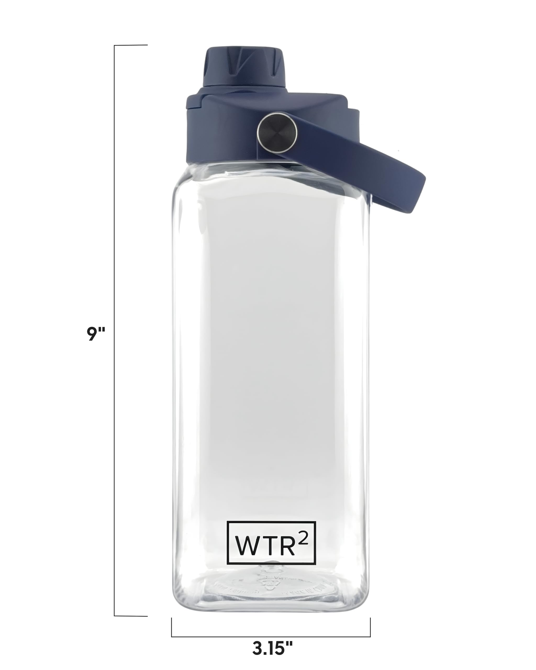 WTR² 32oz Square Water Bottle, Clear, Leakproof Lid, BPA/BPS-Free Tritan, Lightweight & Impact Resistant for Work, Gym & Everyday Use