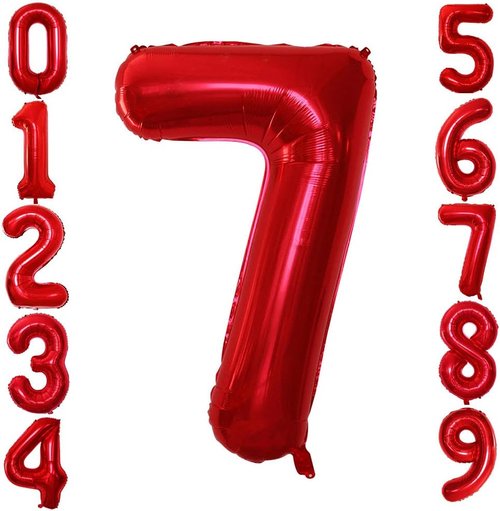 GOER Red Foil Number 7 Balloons - Huge 42" & 32" Birthday Party Decorations (3 Pcs)