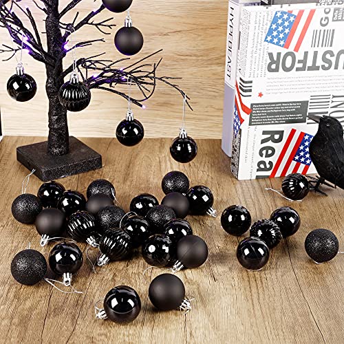Black Halloween Ball Ornaments - 34 Pack Shatterproof Pre-Strung Tree Decor