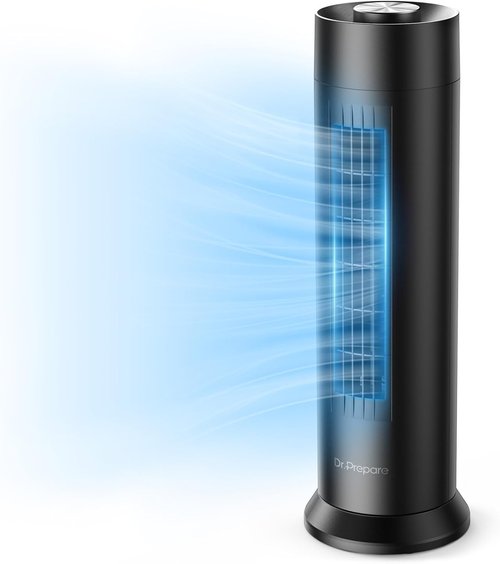 DR.PREPARE Bladeless Tower Fan - 28 dB Quiet Operation, 3 Speeds, 80° Oscillation, 16 Inch Portable Design - Black