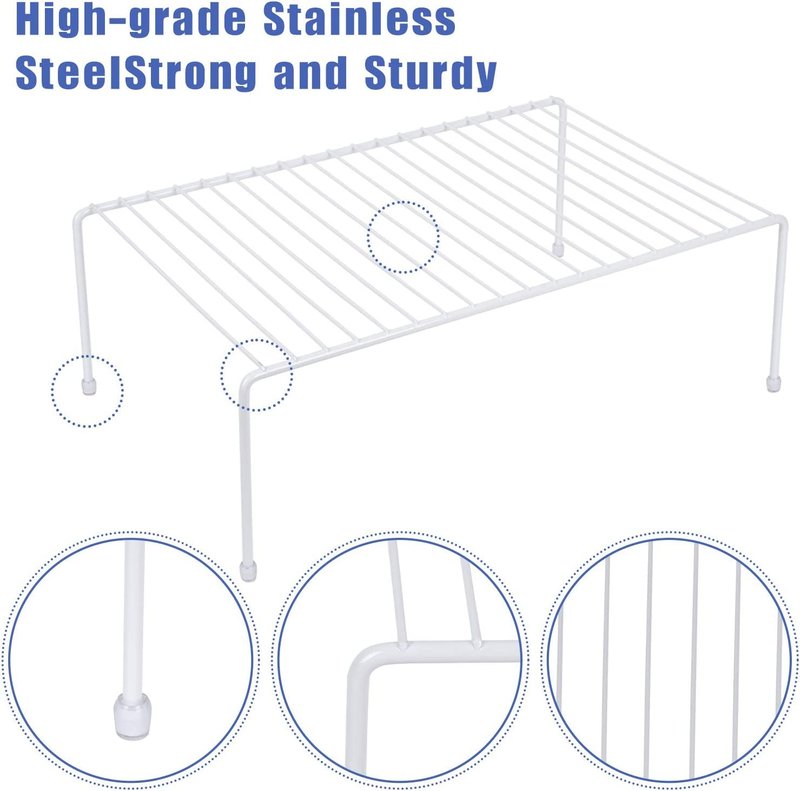 JBESUHI Set of 2 Large (16.1 x 10.2 Inch) Cabinet Storage Shelf Rack, Shelves，Kitchen Counter and Cabinet Shelf, Storage Rack Organizer for Kitchen, Bathroom Cupboard (White)