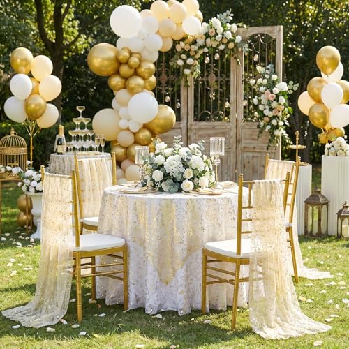 Beige Gold Metallic Gauze Table Runner 28x120 Inches - B-COOL