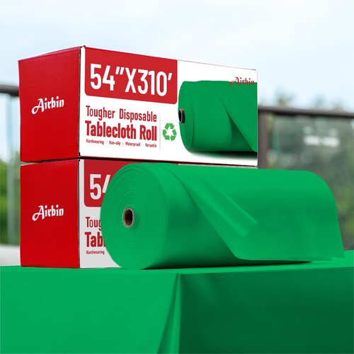 Airbin Plastic Table Cloth, 310 Ft X 54 in Plastic Table Cloth Disposable Green Tablecloth Premium PEVA with Any Cut Sliding Cutters Disposable Tablecloth for Picnics, Parties, Birthdays, Festivals