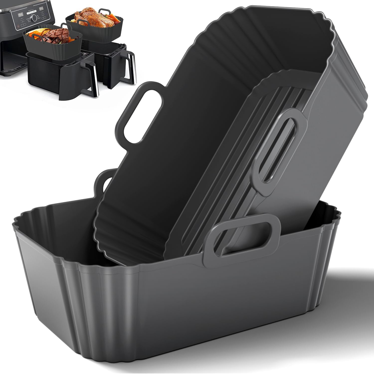 Silicone Air Fryer Liners by Ninja | Reusable 2-Pack for 8-10QT Dual Basket Air Fryers