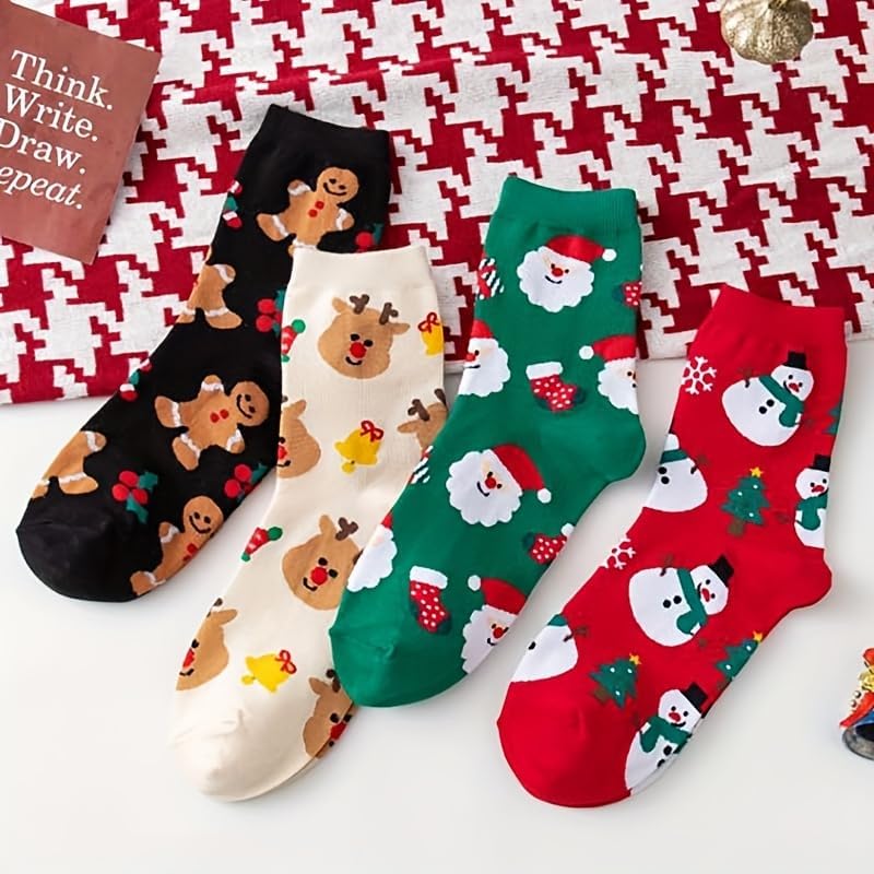 Skiennix Funny Socks - Cozy Novelty Santa Design for Women & Men | 4 Pairs