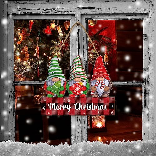 Merry Christmas Wooden Door Sign Gnome Welcome Decor for Holiday Porch & Home