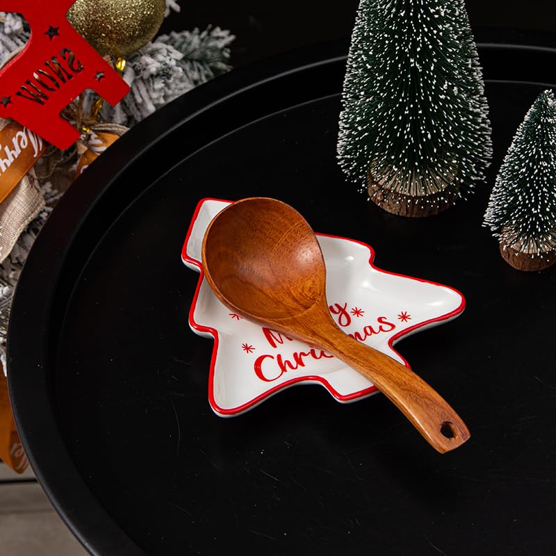 Ceramic Christmas Tree Spoon Rest - White Reindeer (1pc) by YumiPLUS - Christmas Kitchen Décor