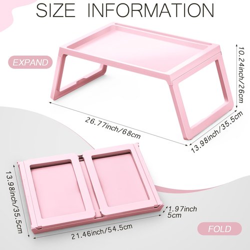 6 Pieces Breakfast in Bed Tray with Foldable Legs,26.8"x14" Bed Table Tray with Handles Serving Breakfast Tray for Couch Snack Sofa Home Sleepover Slumber Party (Pink)