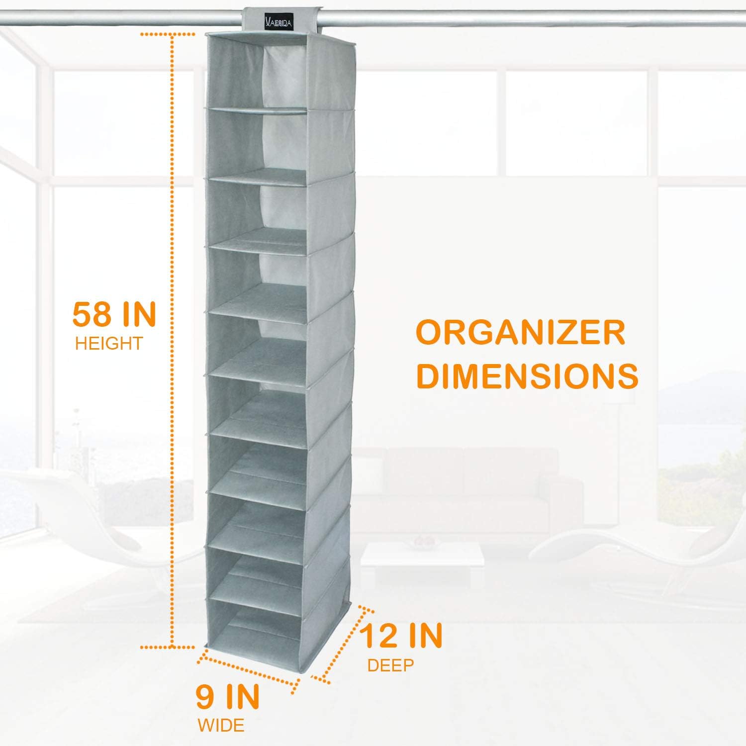 VAESIDA Hat Rack Organizer - 10 Shelf Baseball Cap Storage Solution, Gray