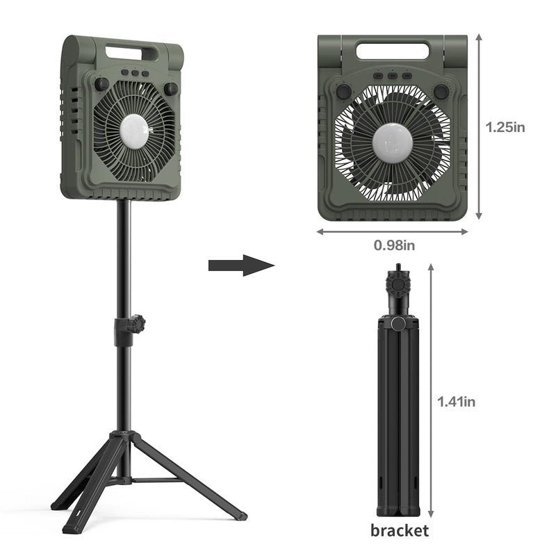 COLONOST Triple-Power Solar Camping Fan 10000mAh Portable Fan/LED Lantern, 3-Speed Settings with Solar Charging & Timer & Bracket - Compact Cooling for Outdoor/Tent/Workspaces (Green)