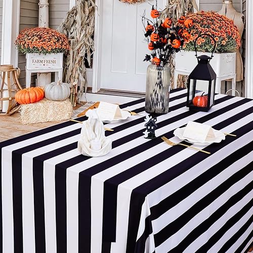 Black and White Striped Rectangle Tablecloth 57x120 Inch 2 Pack Daily