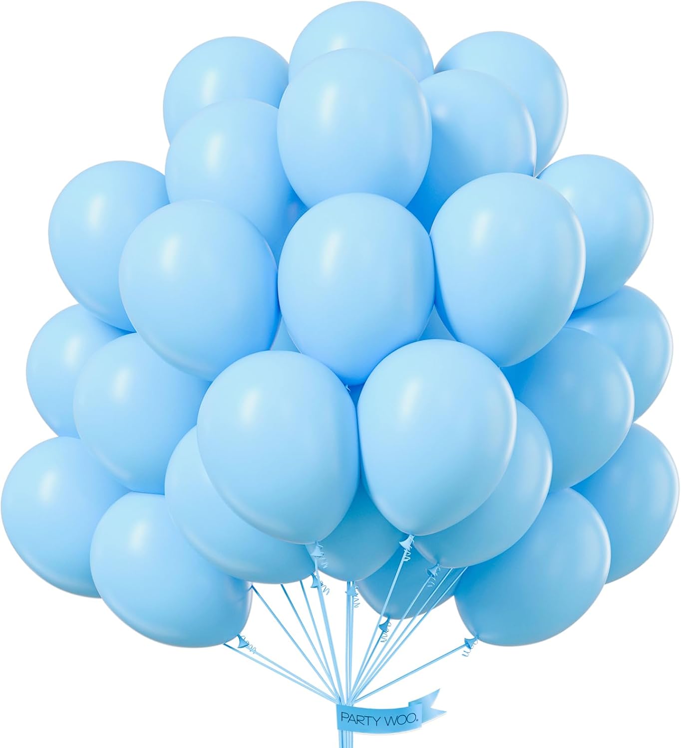PartyWoo White & Light Blue Balloons - 100 Pcs Each, 12 Inch Size for Celebrations