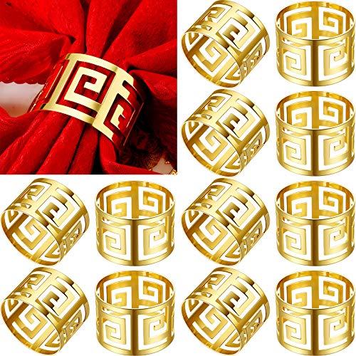 Hotop 16-Piece Gold Napkin Rings Hollow-Out Metal Buckles for Christmas Table