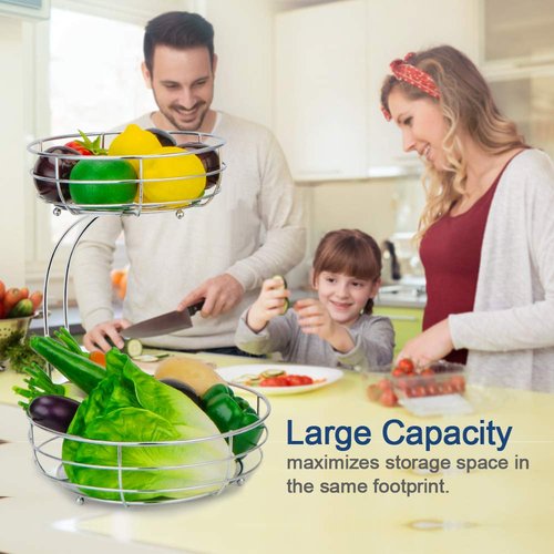 Auledio 2-Tier Countertop Fruit Vegetables Basket Bowl Storage With Banana Hanger,Chrome