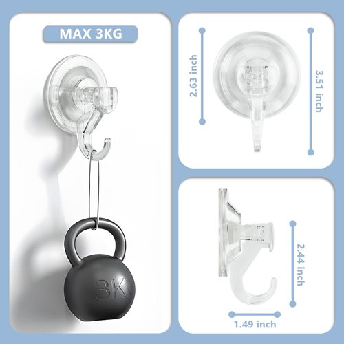 CozyBlue Heavy-Duty Suction Cup Hooks - 2 Pack Waterproof & Reusable for Bathroom, Kitchen, Glass