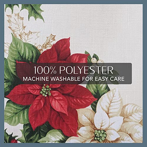 Poinsettia Holiday Fabric Shower Curtain - Red White, 70 x 72 in