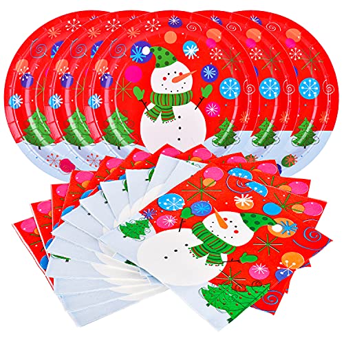 Gatherfun Christmas Snowman Party Plates & 50-Piece Napkins Set - Disposable Dinnerware
