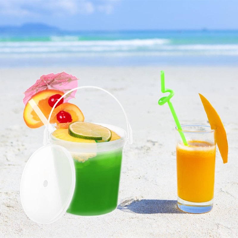 ToppYuanZea 20 Pack Plastic Rum Buckets for Drinks, 32OZ Cocktail Buckets with Lid and Straw, Reusable Smoothie Bucket, 1Liter Large Ice Cream Pails for Halloween Football Parties Bar