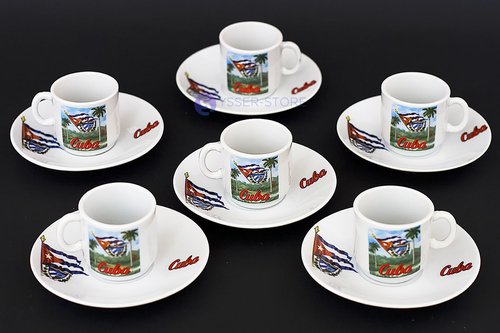 Generic Cuban Expresso Cup Set 6 cups 6 saucers Cuban landscape Total 12 Pieces, Small, White