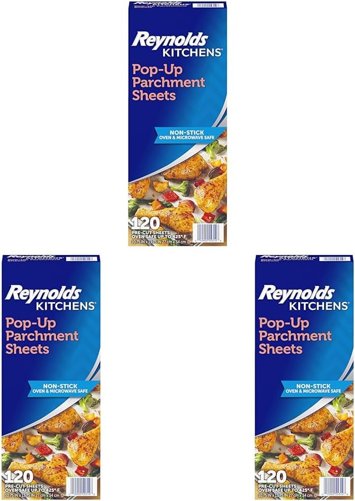 Reynolds Kitchens Pop-Up Parchment Paper Sheets - 10.7x13.75 Inch, 120 Sheets | Convenient Baking Solution