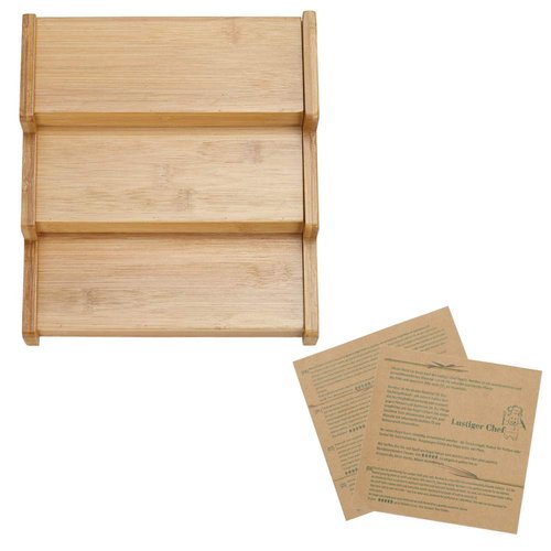 Lustiger Chef Spice Rack Organizer for Cabinet, Expandable Natural Bamboo Desk Shelf, 3-Tier Adjustable Spice Rack, Storage and Seasoning Shelf Organizer for Kitchen Countertop Pantry Tabel