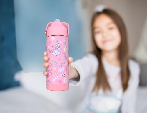 DLOCCOLD Kids Insulated Water Bottle - Leak Proof Straw Lid, Double Wall Stainless Steel, Travel Tumbler