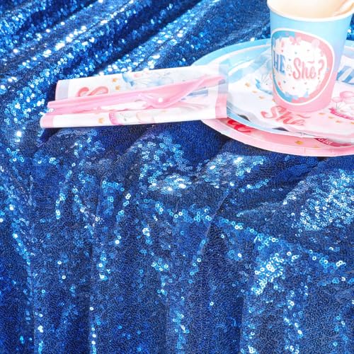QueenDream Royal Blue Sequin Tablecloth 90x156 Inch Party Overlay