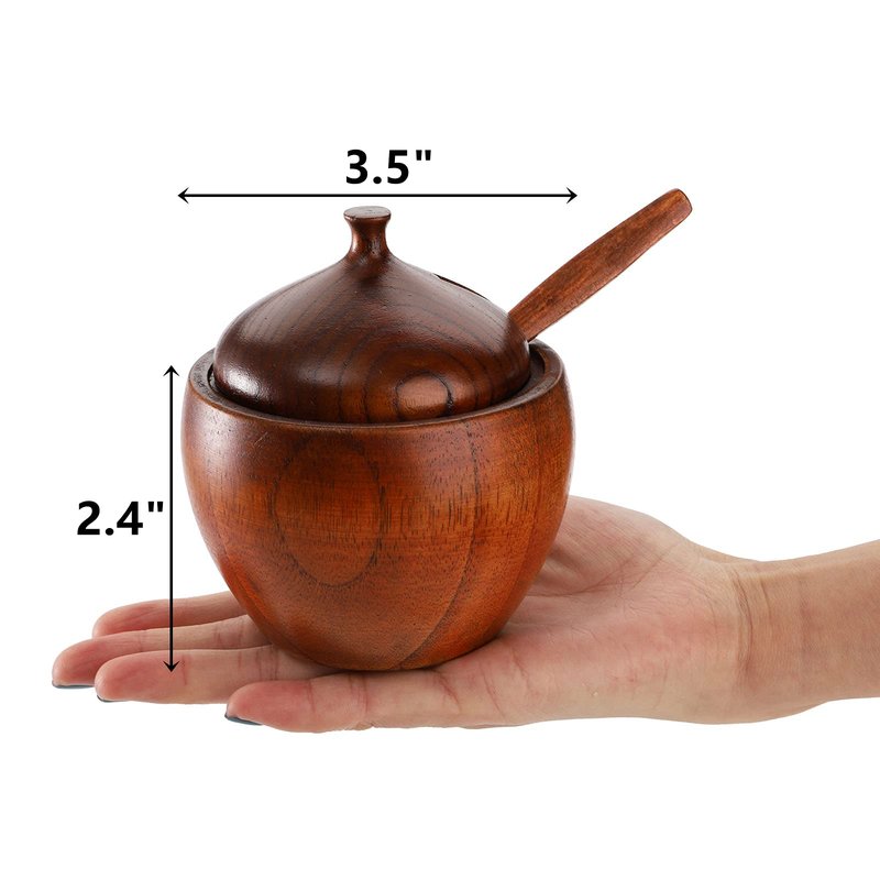 DEAYOU 3 Pack Wood Salt Box Spice Jar, Natural Wooden Salt Cellar with Lid and Spoon, Sugar Bowl Pepper Seasoning Container Holder Keeper for Kitchen, Serving, Condiment, Japanese Style