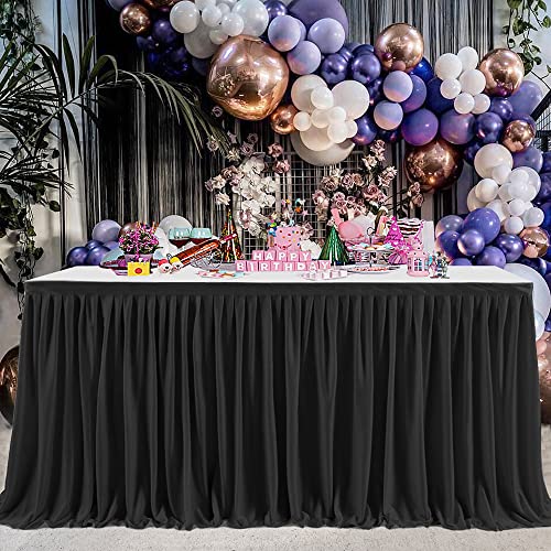 4ft Pleated Table Skirt for Rectangle Tables, Black Ruffle Party Decor