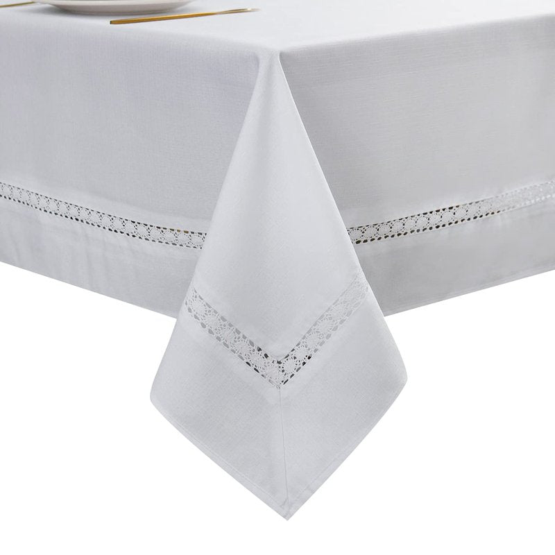EHouseHome Heavy Duty Fabric Tablecloth with White Lace-Waterproof/Wrinkle Free/Stain Resistant/Oil Proof-for Dining,Indoor&Outdoor,Wedding,Holiday,White,Square 52x52Inch