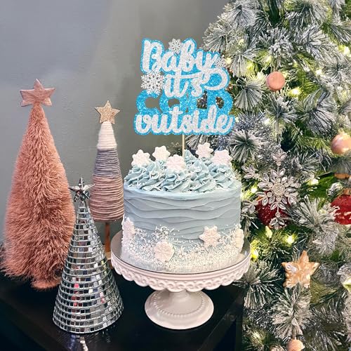Ephlyn Blue Baby It's Cold Outside Winter Snowflake Cake Topper for Baby Shower & Birthday