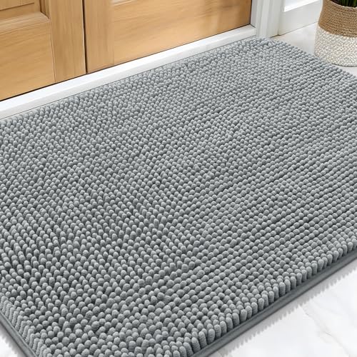 OLANLY Dog Door Mat for Muddy Paws, 30x20 Super Absorbent Chenille Grey