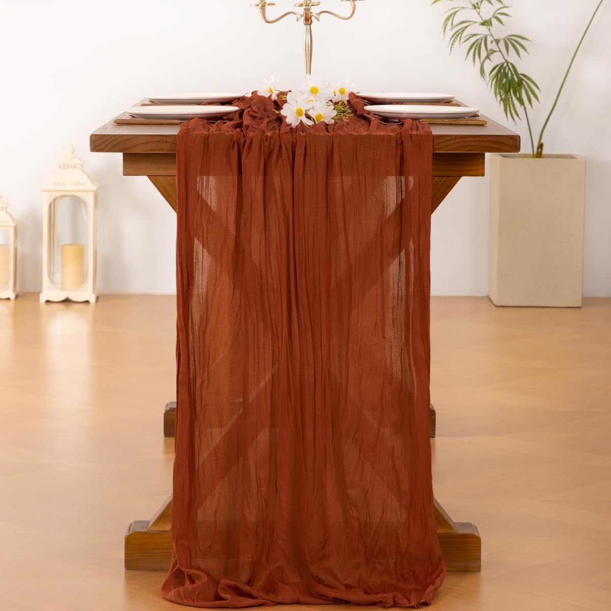 Socomi Terracotta Table Runner - 14FT Boho Rustic Cheesecloth for Spring & Easter Decor