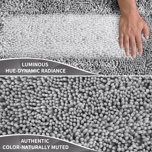 Yimobra Chenille Bathroom Rug Non-Slip Absorbent Bath Mat 24x17 Light Grey
