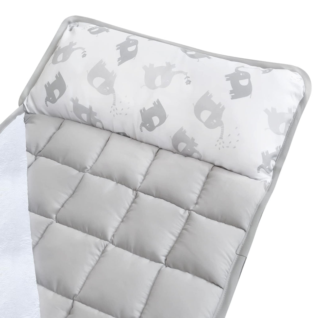 Moonsea Toddler Nap Mat with Fleece Minky Blanket, Lightweight, Soft Perfect for Kids Preschool, Daycare, Travel Sleeping Bag Boys and Girls, 21" x 50" Fit Standard Cot, Grey Elephant