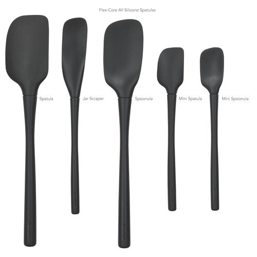 Tovolo Flex Core 5 Piece Silicone Spatula Set Heat Resistant All Silicone Utensils Include Non Stick Spatula Spoonula Jar Scraper, Dishwasher Safe BPA Free Spatulas for Baking Mixing, Black