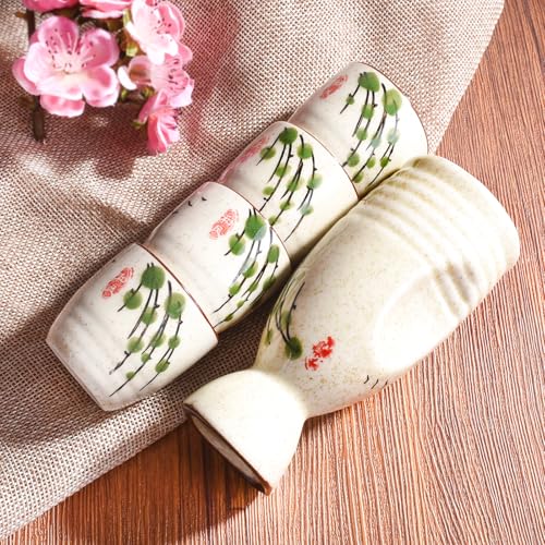Japanese Ceramic Sake Set of 5 - 150ml Sake Bottle & 45ml Cups for Traditional Serving