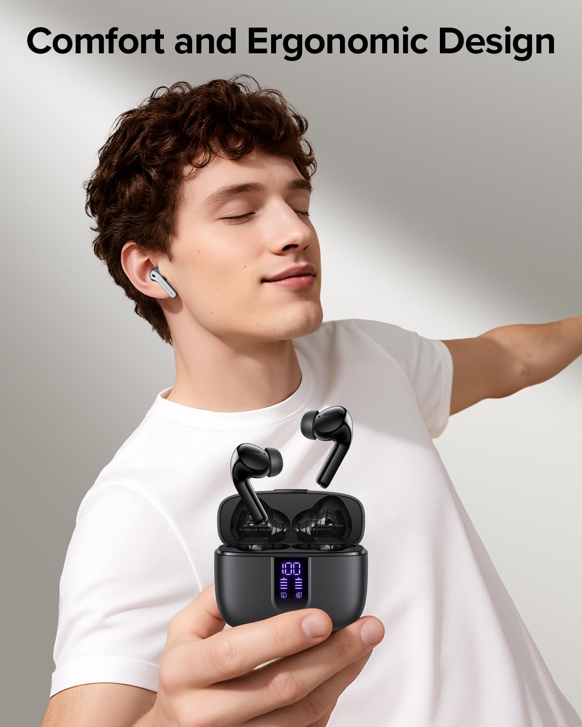 TAGRY Bluetooth Headphones - True Wireless Earbuds with 60H Playback & LED Power Display | IPX5 Waterproof, Charging Case Included