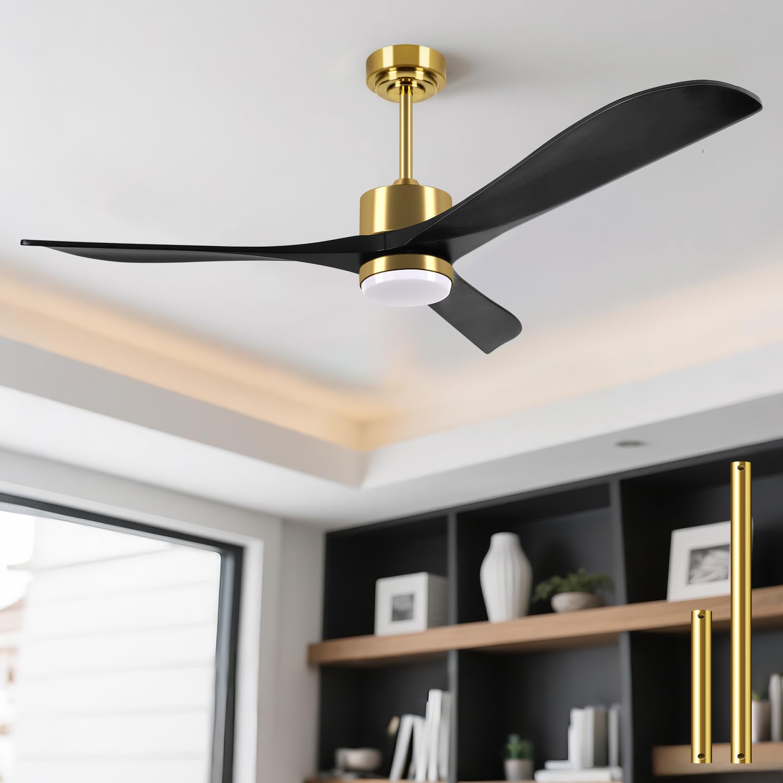 56" Ceiling Fan with Lights, Black Flush Mount Ceiling Fans with Remote Control, 6 Speeds DC Reversible, Dimmable, Noiseless, Use for Bedroom Terraces Indoor/Outdoor